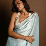 Ice Blue Satin Saree with Stone Studded Saree and Unstitched Blouse Piece - Image 3