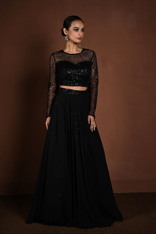 Black Sequin Party Wear Lehenga with Full Sleeve Choli