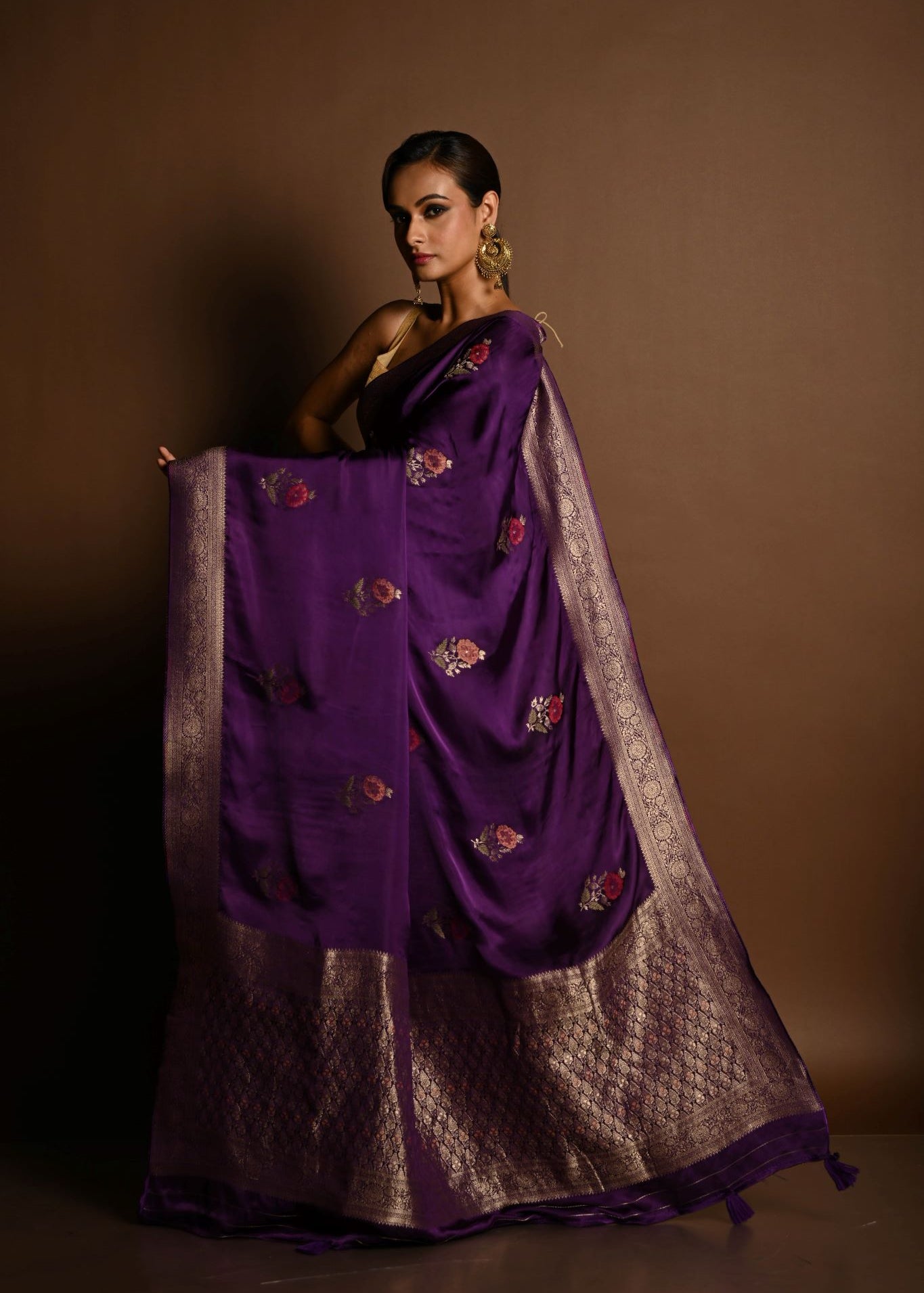 Purple Boota Silk Handloom Banarasi Saree - Anvi Couture