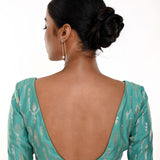 Ocean Green Brocade Blouse with V - Neckline - Anvi Couture
