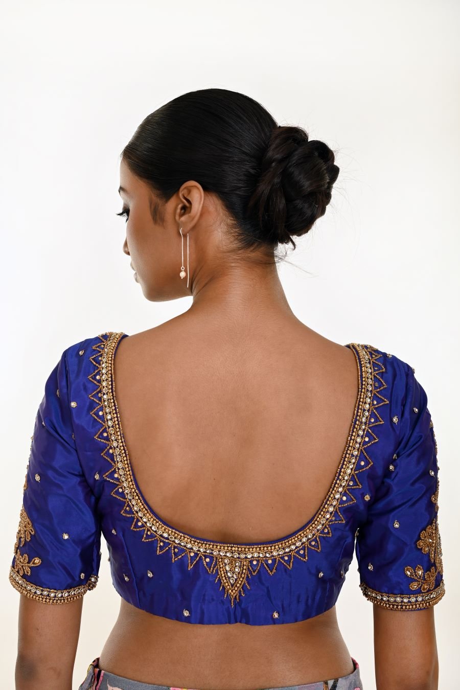 Royal Blue Pure Silk Hand Embroidered Blouse - Anvi Couture - Image 3/ Bridal Blouse/ Indian Wedding Blouse