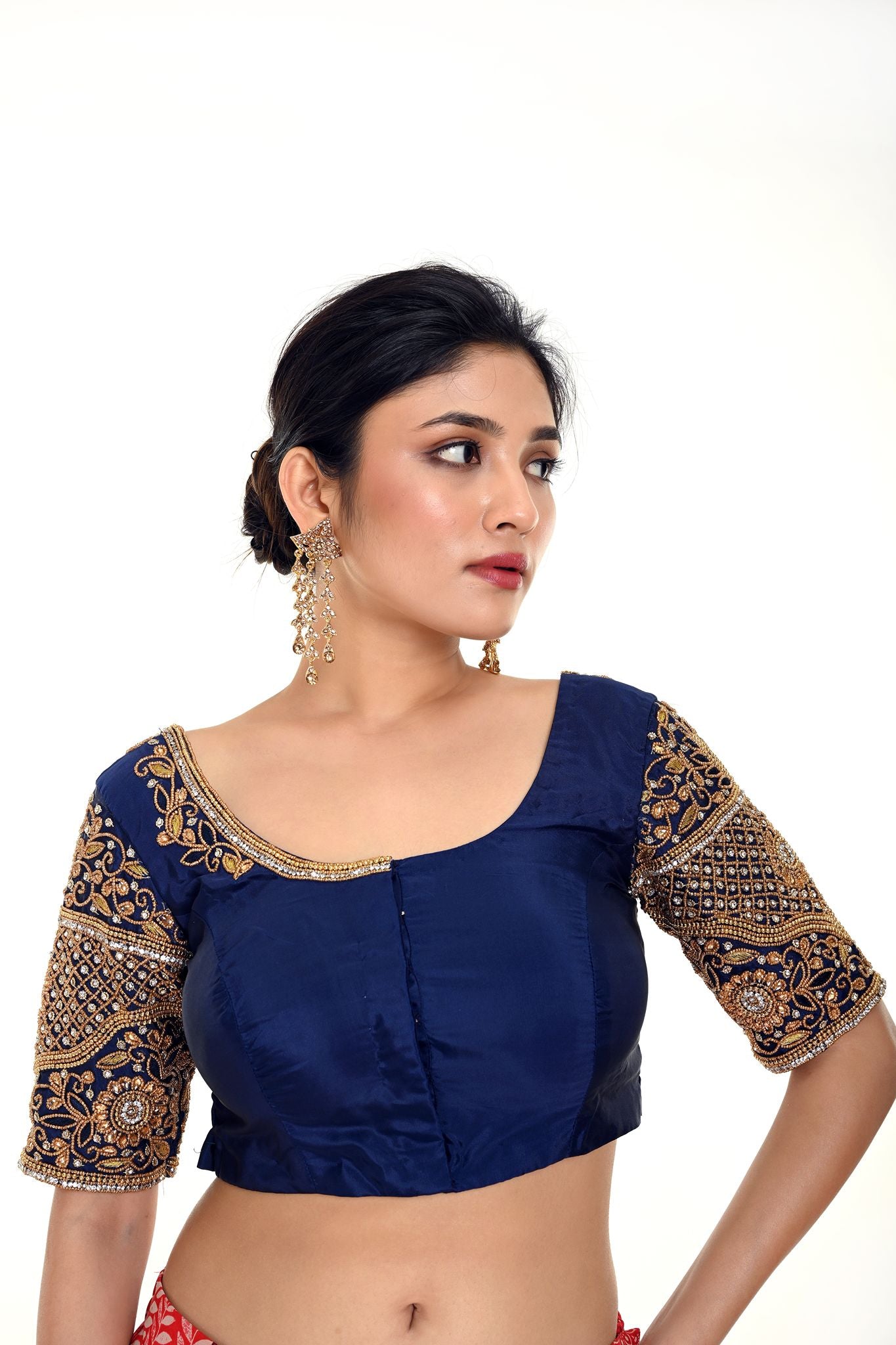 Shop this Royal Blue Aari Work Bridal Blouse in Pure Silk - Anvi Couture Image 3