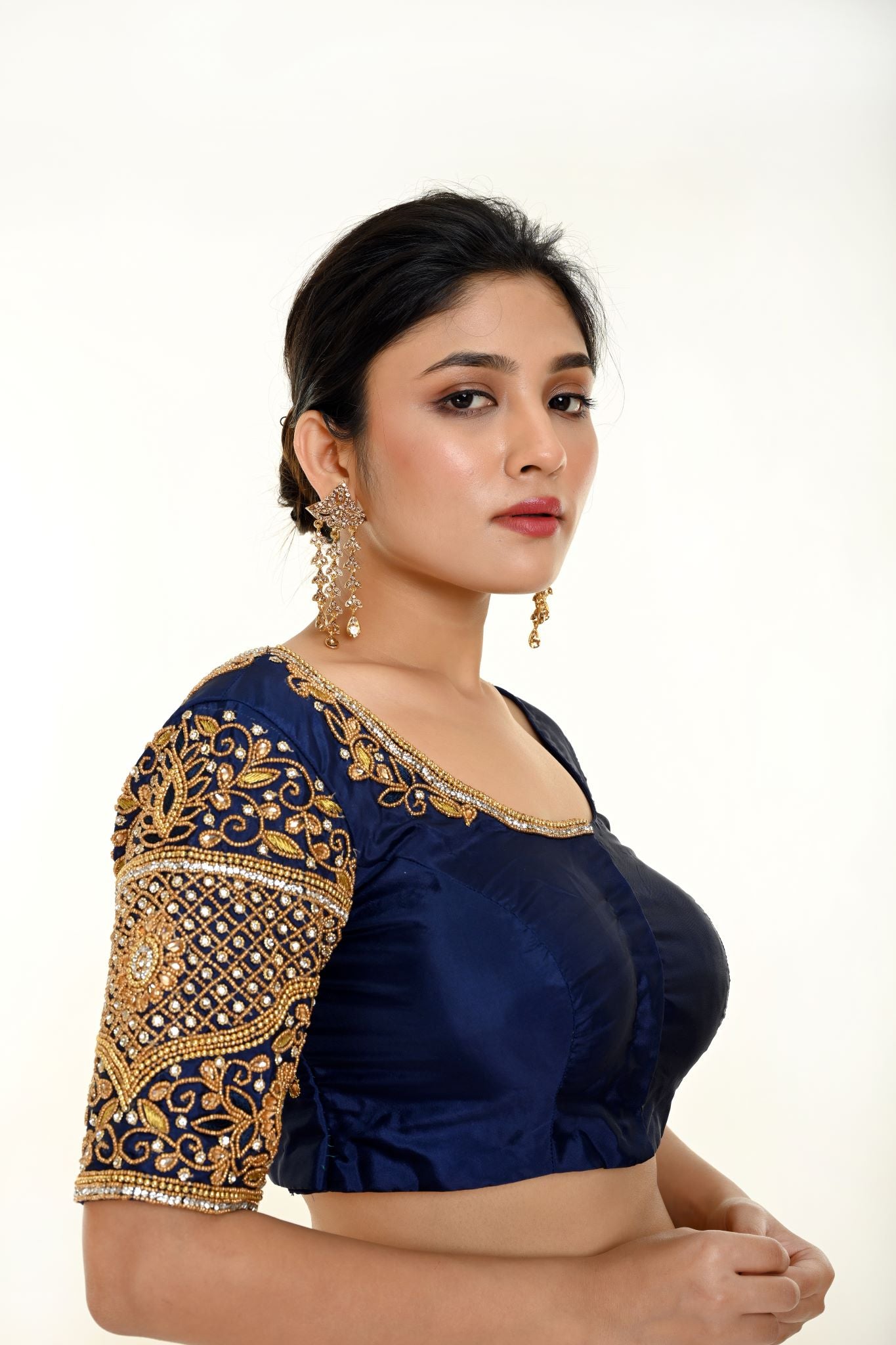 Royal Blue Aari Work Bridal Blouse in Pure Silk - Anvi Couture - Indian Bridal Blouse - Image 4