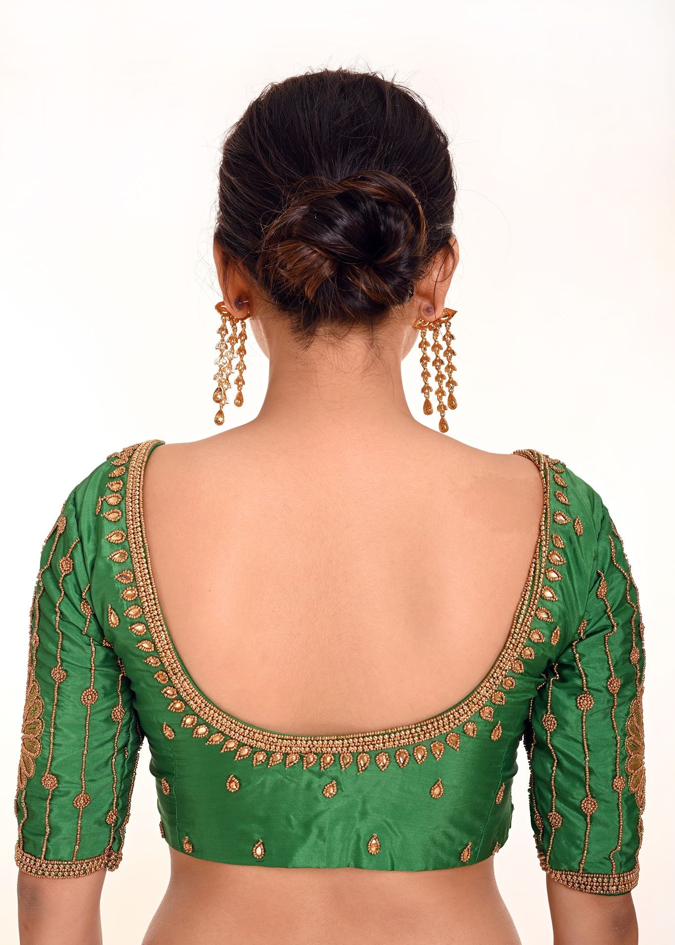 Shop Green Aari Work Bridal Blouse made from Pure Silk - Image 4 / Anvi Couture / Bridal Blouse / Indian Wedding Blouse