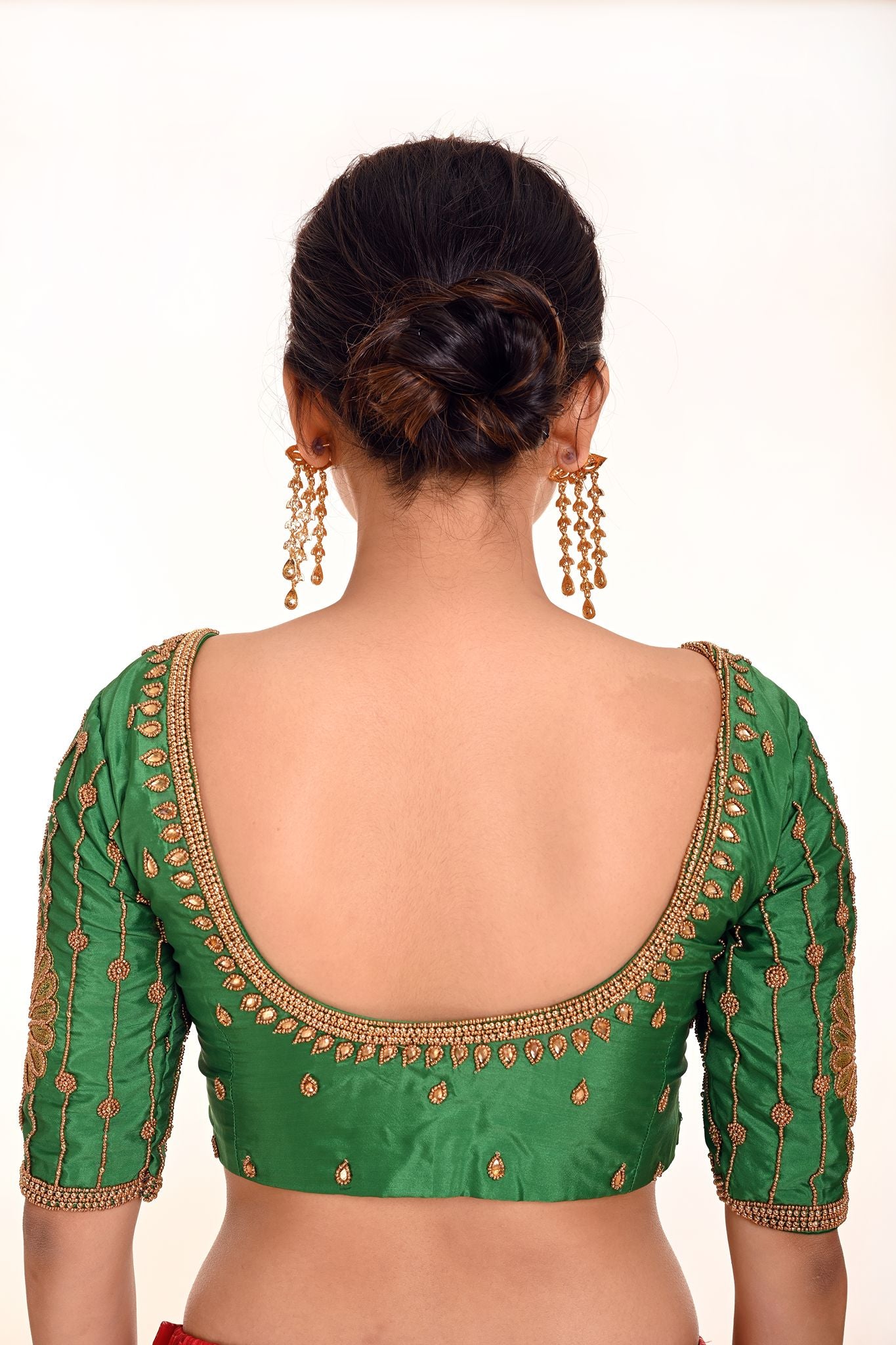 Shop Green Aari Work Bridal Blouse made from Pure Silk - Image 4 / Anvi Couture / Bridal Blouse / Indian Wedding Blouse