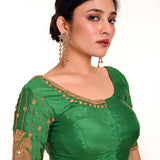Simple Aari Work Blouse in Green Color Pure Silk Fabric - Anvi Couture Image 2 - Bridal Blouse