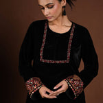 Black Velvet Kurta Set with Multicolor Embroidery Work - Anvi Couture