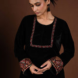 Black Velvet Kurta Set with Multicolor Embroidery Work - Anvi Couture