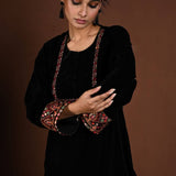 Black Velvet Kurta Set with Multicolor Embroidery Work - Anvi Couture
