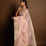 Pastel Pink Kota Silk Saree with Hand Embroidered Work - Image 3
