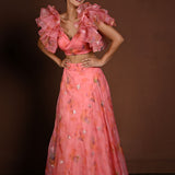 Pink Fusion Lehenga with Ruffle Sleeve Choli - Anvi Couture