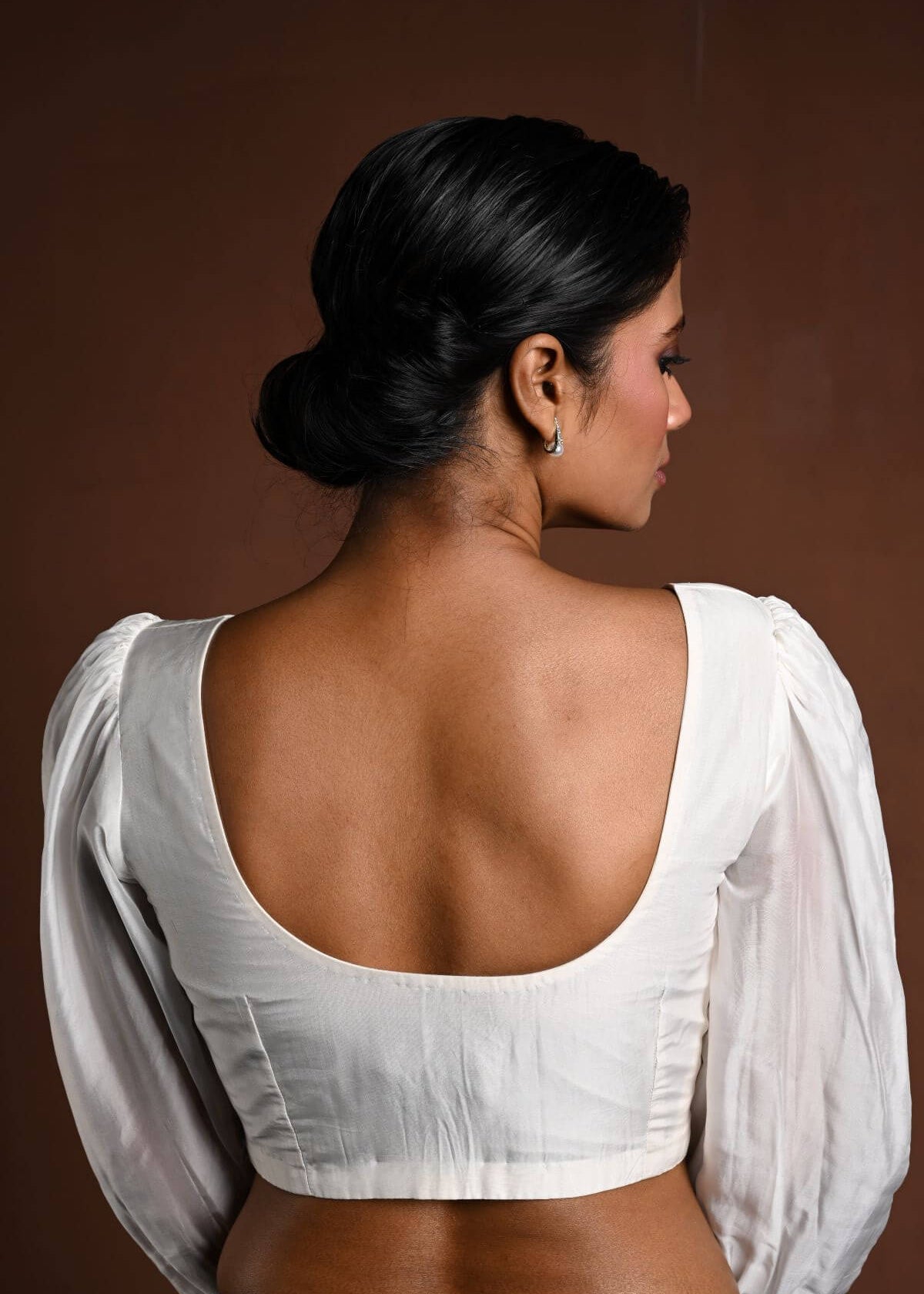White Vintage Puff Sleeve Blouse with Sweetheart Neckline - Anvi Couture