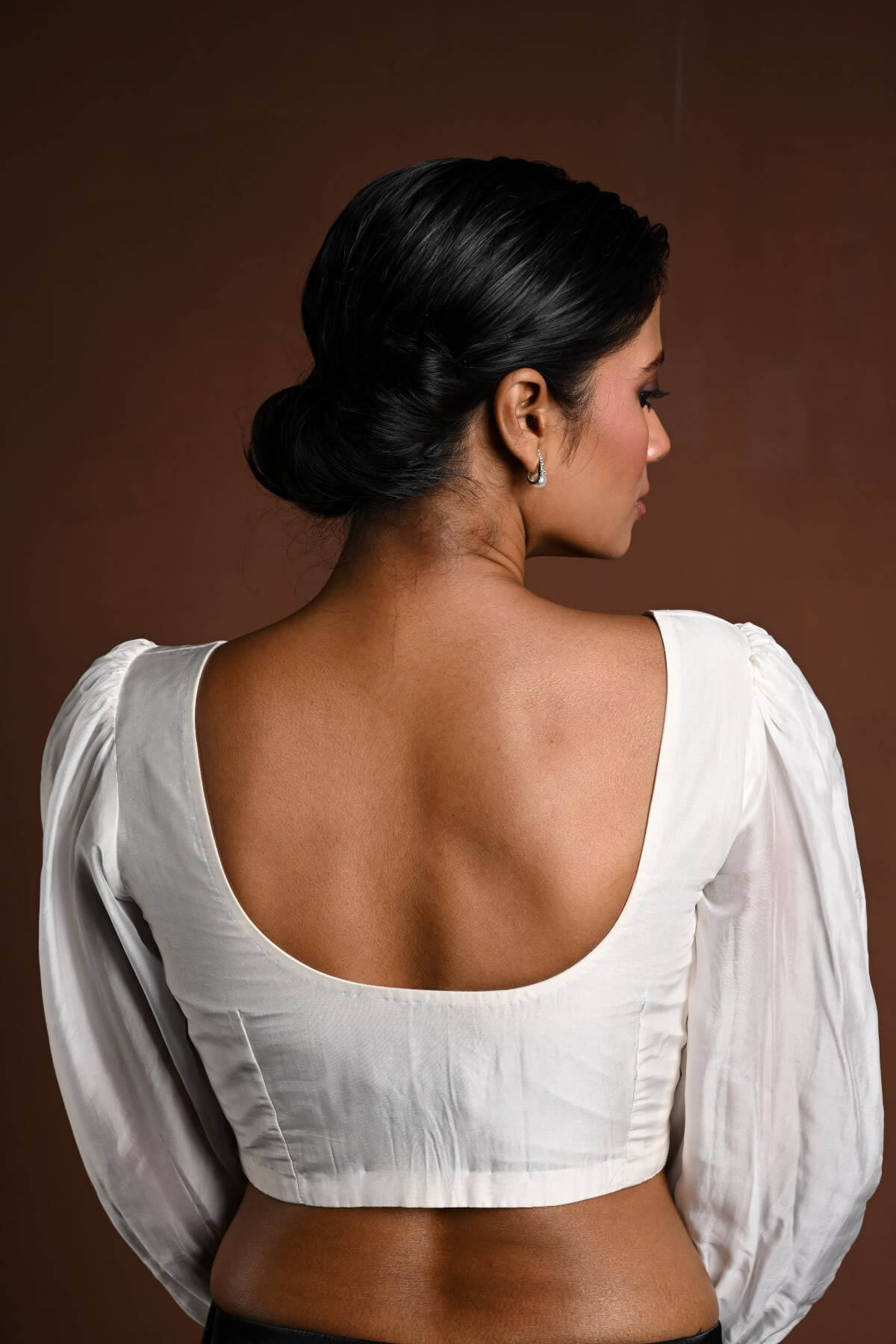 White Vintage Puff Sleeve Blouse with Sweetheart Neckline - Anvi Couture