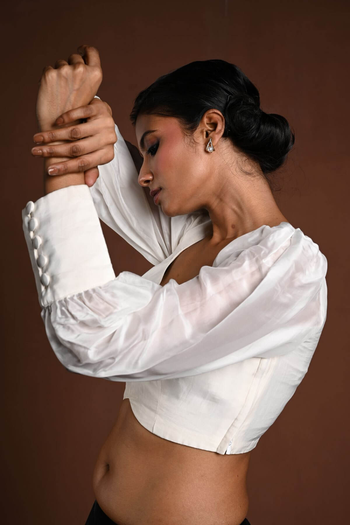White Vintage Puff Sleeve Blouse with Sweetheart Neckline - Anvi Couture