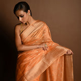 Peach Pink Chanderi Kota Silk Woven Saree With Unstitched Blouse Piece - Anvi Couture
