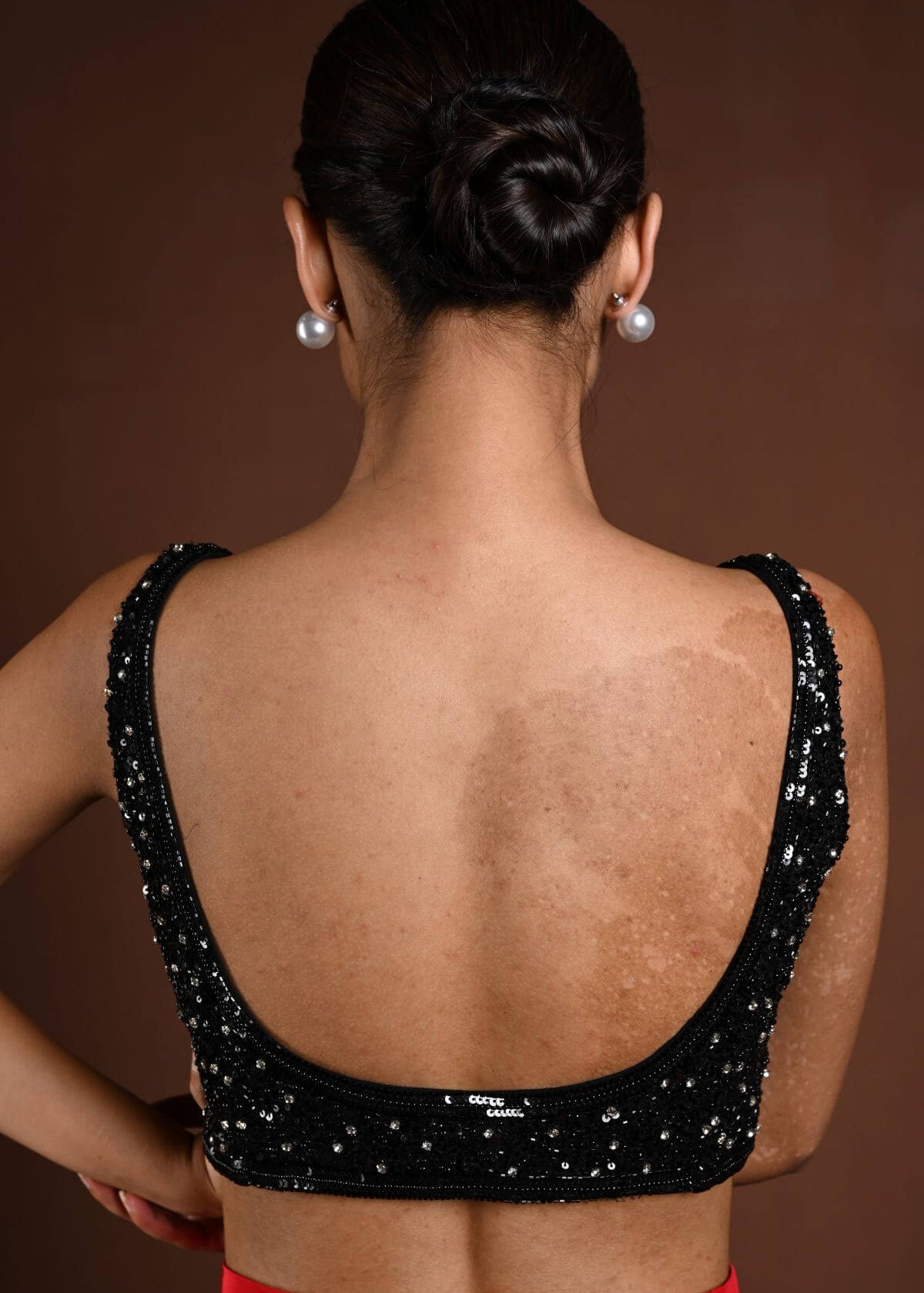 Black Sleeveless Hand Embroidered Blouse with U Neckline - Anvi Couture