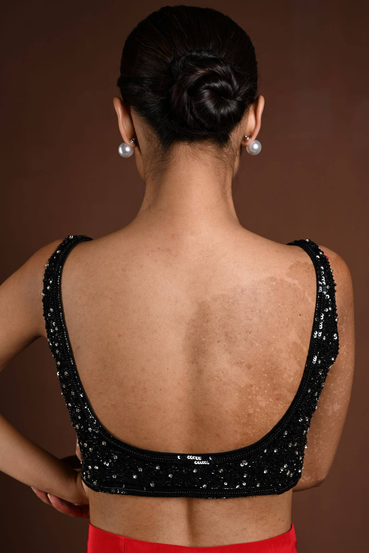 Black Sleeveless Hand Embroidered Blouse with U Neckline - Anvi Couture