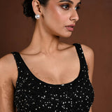Black Sleeveless Hand Embroidered Blouse with U Neckline - Anvi Couture