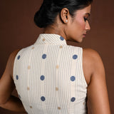 White Collar Blouse with V Neckline and Front Closure - Anvi Couture