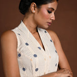 White Collar Blouse with V Neckline and Front Closure - Anvi Couture