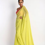Lime Green Georgette Saree with Pink One-Shoulder Blouse - Image 2