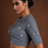 Gray Half Sleeve Blouse in Cotton with High Neck - Anvi Couture - Image 3