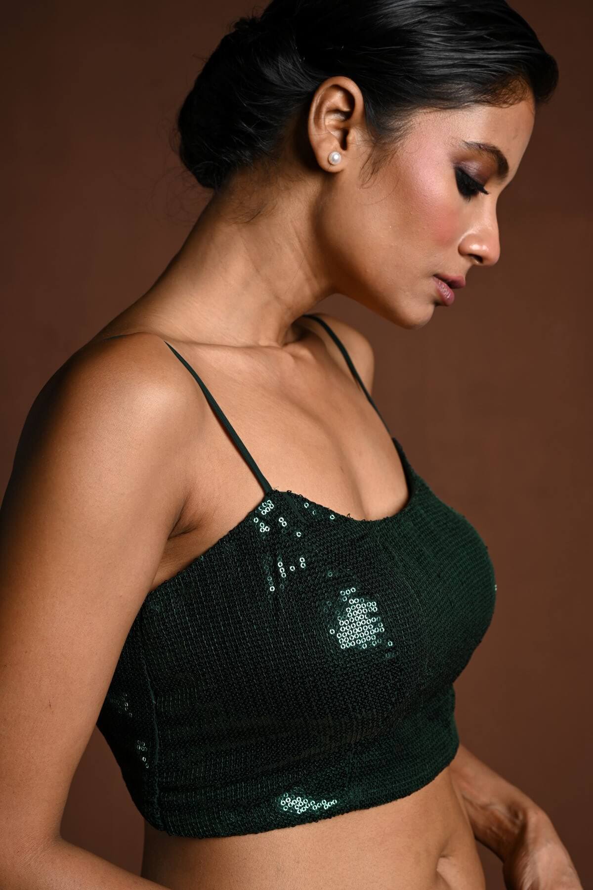 Green Sequin Blouse with Spaghetti Straps - Anvi Couture