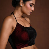 Maroon Halter Neck Velvet Blouse with Dori - Anvi Couture