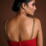 Red Sleeveless Blouse with U Neckline - Anvi Couture