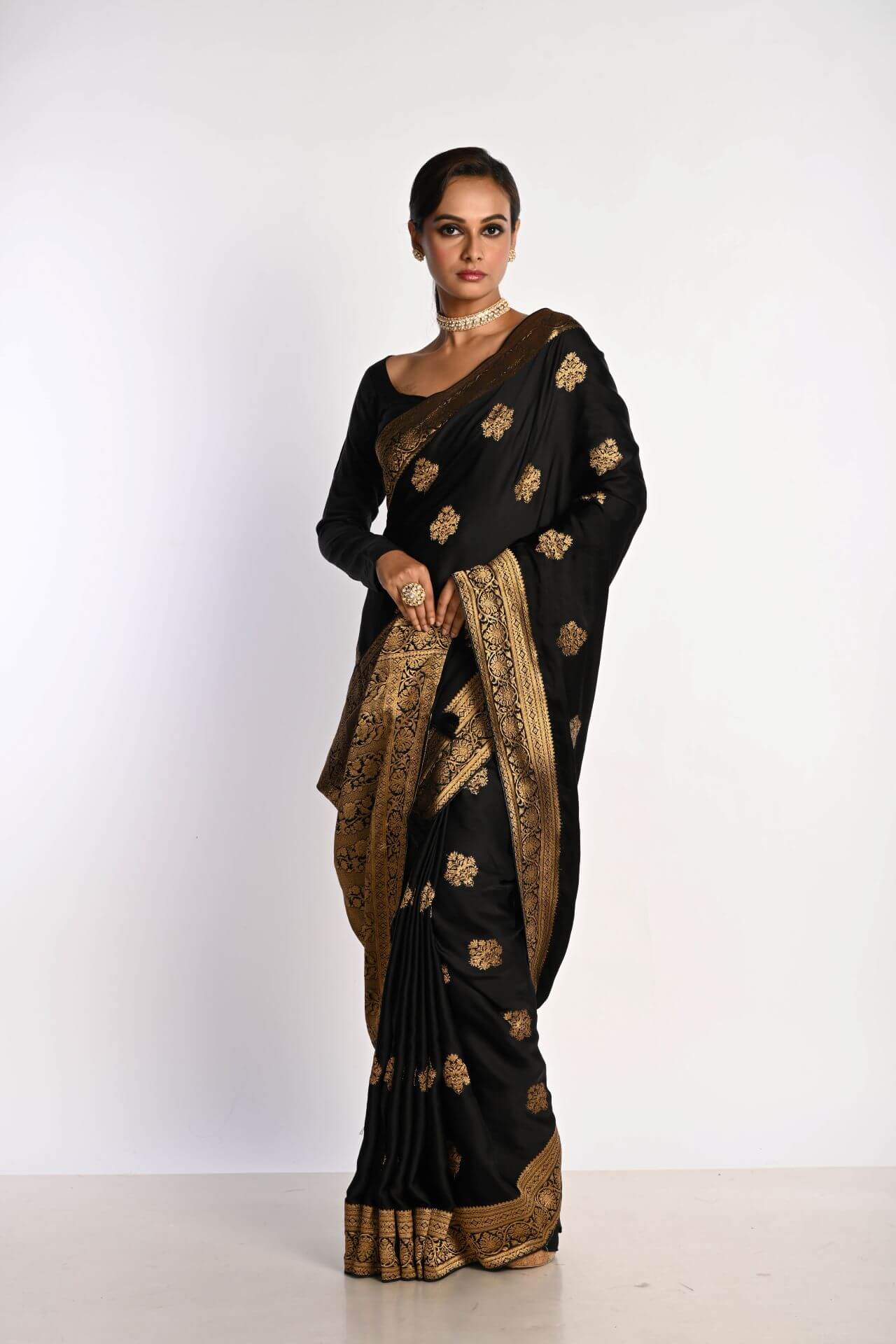 Black Satin Silk Zari Banarasi