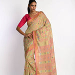Pista Green Tant Jamdani Saree with All Over Floral Motifs - Anvi Couture