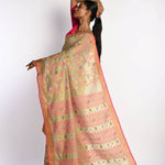 Pista Green Tant Jamdani Saree with All Over Floral Motifs - Anvi Couture