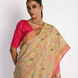 Pista Green Tant Jamdani Saree with All Over Floral Motifs - Anvi Couture