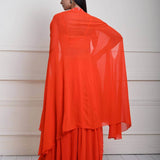 Bright Orange Cape Lehenga Set with Embroidered Cut dana Work - Anvi Couture
