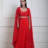 Red Satin Silk Bridal Lehenga Set with Mirror work