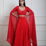Red Satin Silk Bridal Lehenga Set with Mirror work