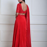 Red Satin Silk Bridal Lehenga Set with Mirror work