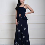 Dark Navy Blue Lehenga Set with Floral Sequin Work