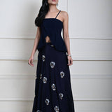 Dark Navy Blue Lehenga Set with Floral Sequin Work