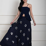 Dark Navy Blue Lehenga Set with Floral Sequin Work