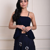 Dark Navy Blue Lehenga Set with Floral Sequin Work