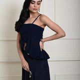 Dark Navy Blue Lehenga Set with Floral Sequin Work