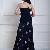 Dark Navy Blue Lehenga Set with Floral Sequin Work