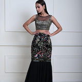Black Fishtail Lehenga Set with Multicolor Embroidery Work
