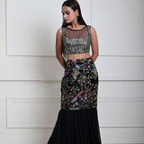 Black Fishtail Lehenga Set with Multicolor Embroidery Work
