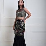 Black Fishtail Lehenga Set with Multicolor Embroidery Work