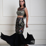 Black Fishtail Lehenga Set with Multicolor Embroidery Work