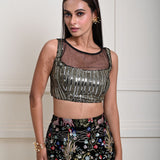 Black Fishtail Lehenga Set with Multicolor Embroidery Work