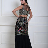Black Fishtail Lehenga Set with Multicolor Embroidery Work