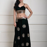 Bottle Green Velvet Lehenga Set With Gold Sequin Work